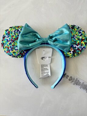 Disney Multicolor Sequin Minnie Ears with Metallic Teal Bow